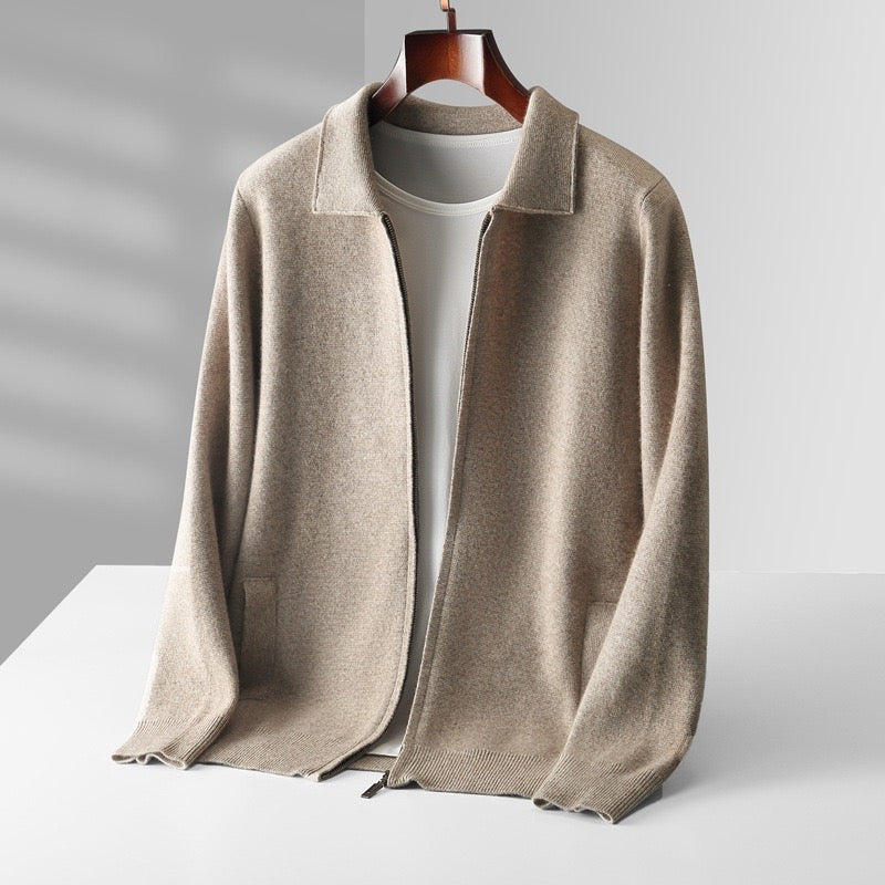 Cardigan Polo con Zip in Lana Merino Extra Fine