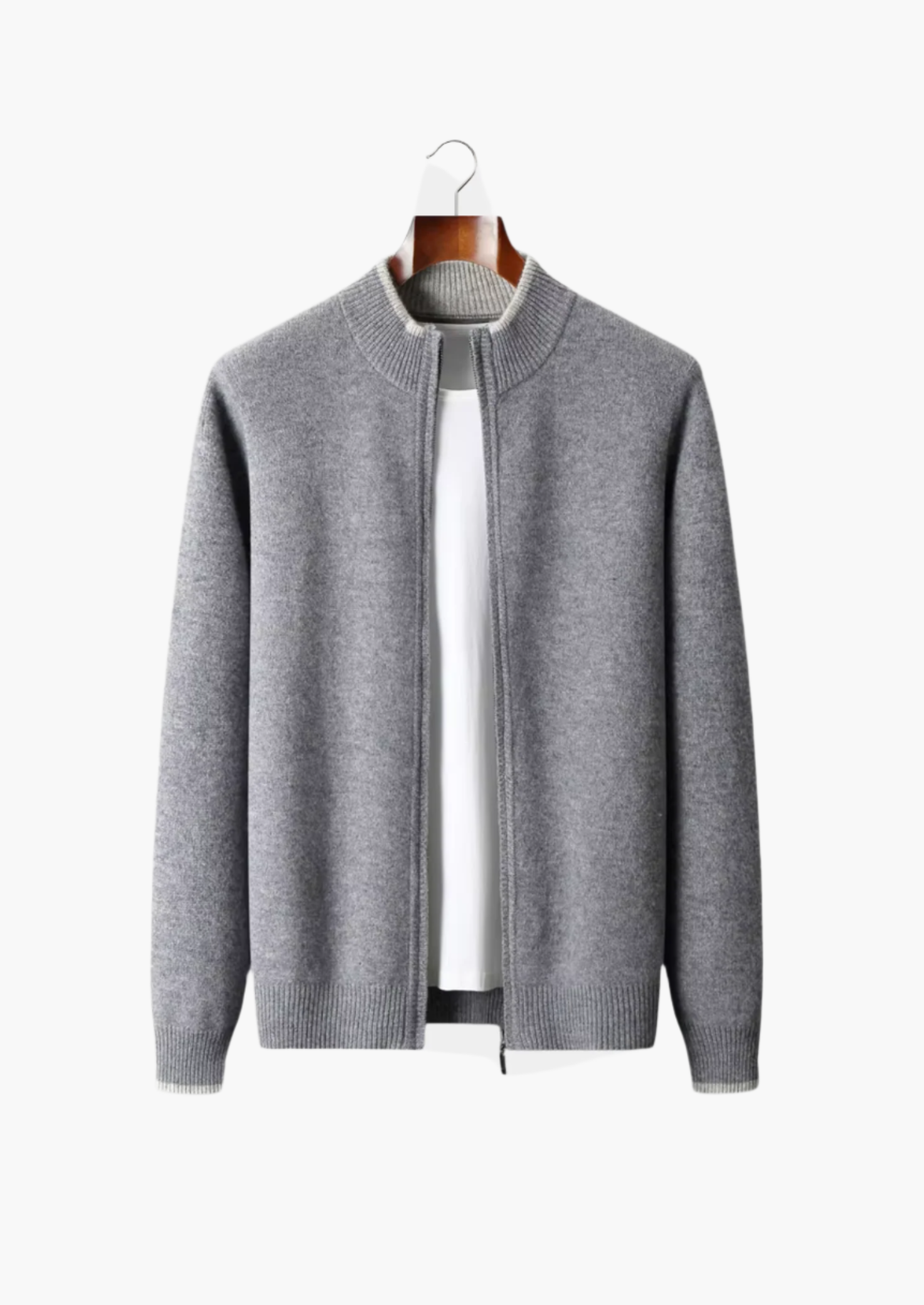 Cardigan Bicolore con Zip in Lana Merino